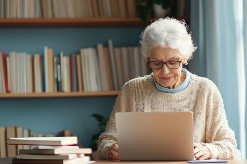 Ältere Frau vor Laptop